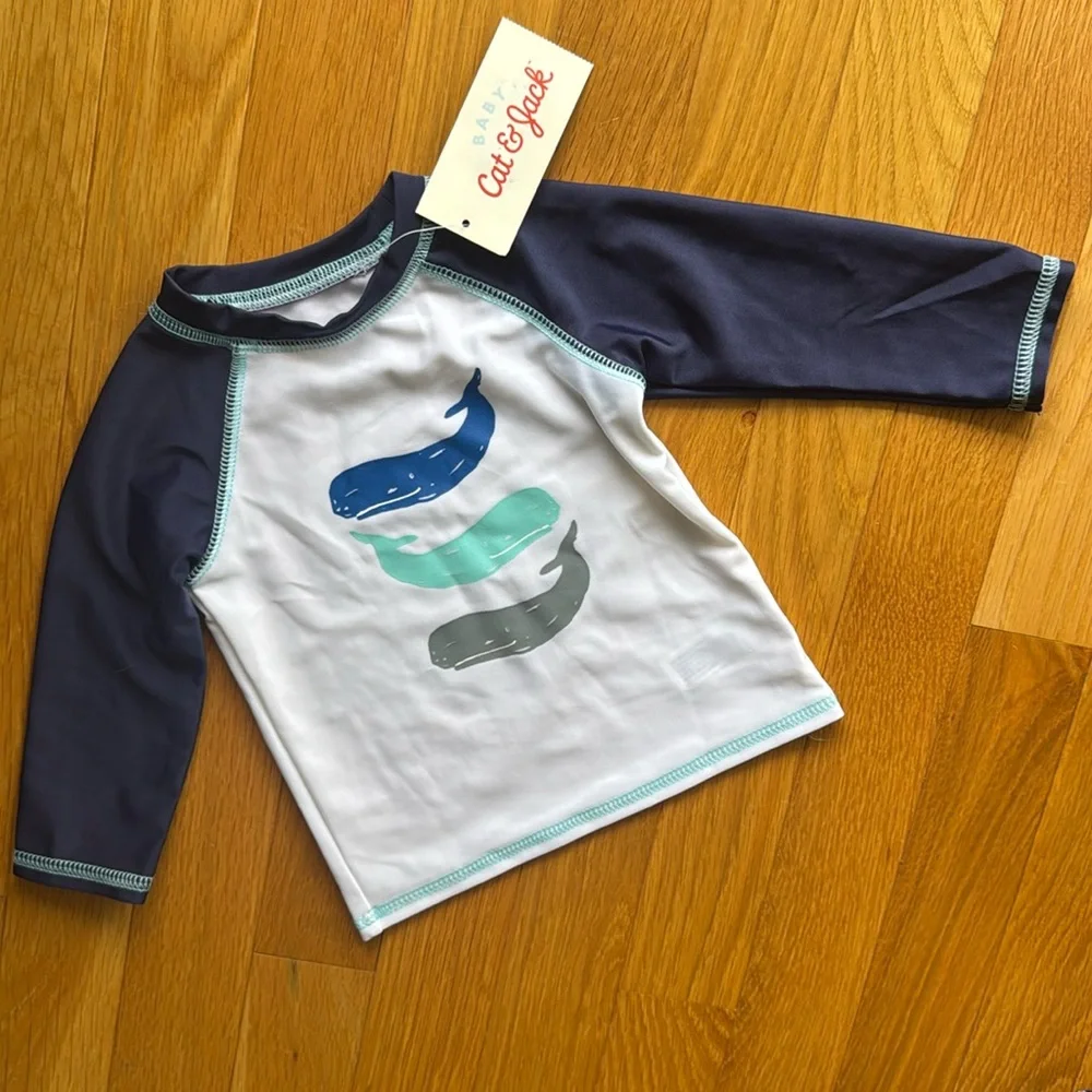 Cat & Jack Infant Boy 2pc Swimsuit NWT Whale Rash Guard & Trunks Set